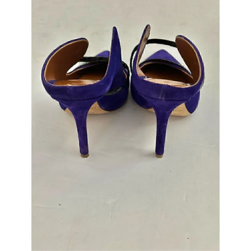 MALONE SOULIERS Maureen  Suede Black Leather Slide Pointed Toe Pump Heels